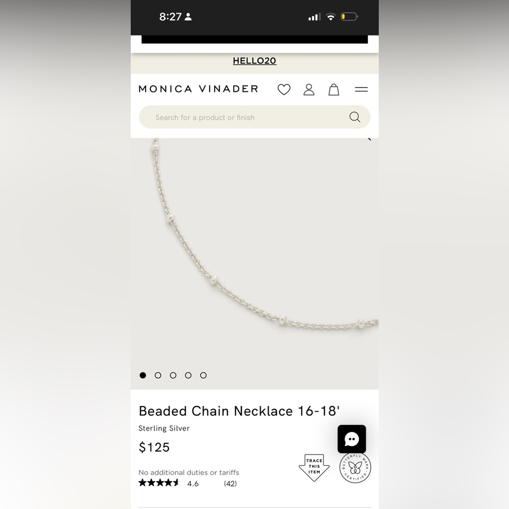 Monica Vinader Silver Beaded Necklace